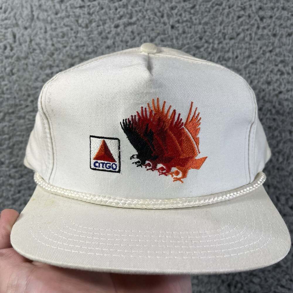 Vintage Citgo Gas Station Hat Snapback White Rope Flying Eagle Gas Oil Promo Cap